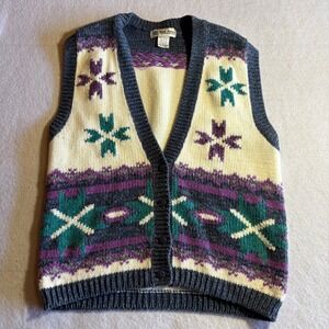 Vtg‎ Gina Peters Vest Medium Sweater Knit Sleeveless Button Front Purple Winter